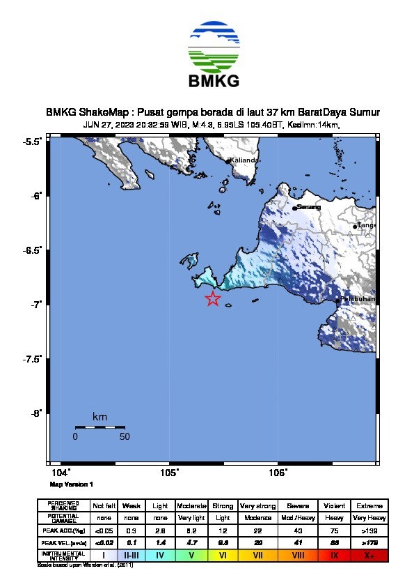 Gempa Bumi Tektonik M4,3 Guncang Wilayah Sumur-Banten