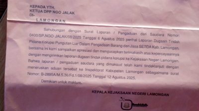 Kejari Lamongan Diminta Serius Periksa Terkait Laporan Dugaan Korupsi PBJ LPse Kabupaten Lamongan